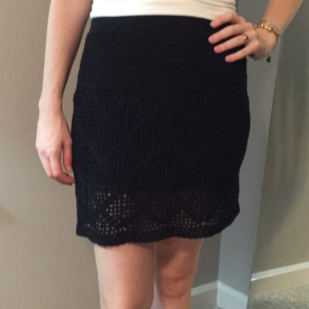 Free People Staring at Stars Crocheted Black Skirt